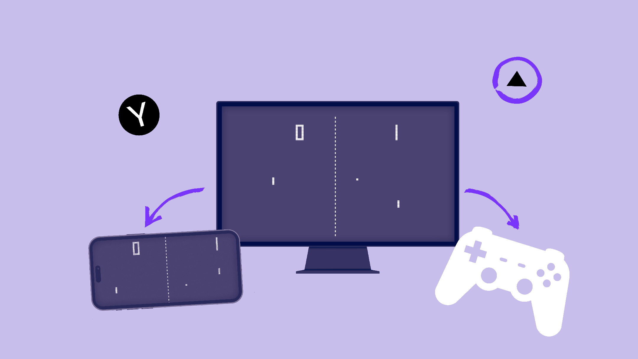 Collage mit Game Controller, Smartphone und PC Screen.