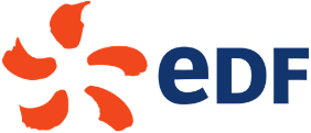 Logo EDF avec un symbole stylisé rouge à gauche et les lettres EDF en bleu à droite.