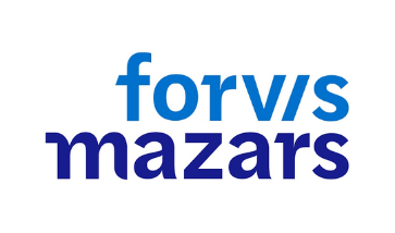 Logo for forvis mazars with 'forvis' in blue and 'mazars' in dark blue text on a white background.