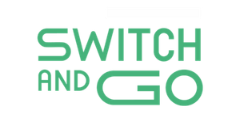Logo vert avec le texte 'switch and go' en lettres majuscules, stylisées avec une police moderne.