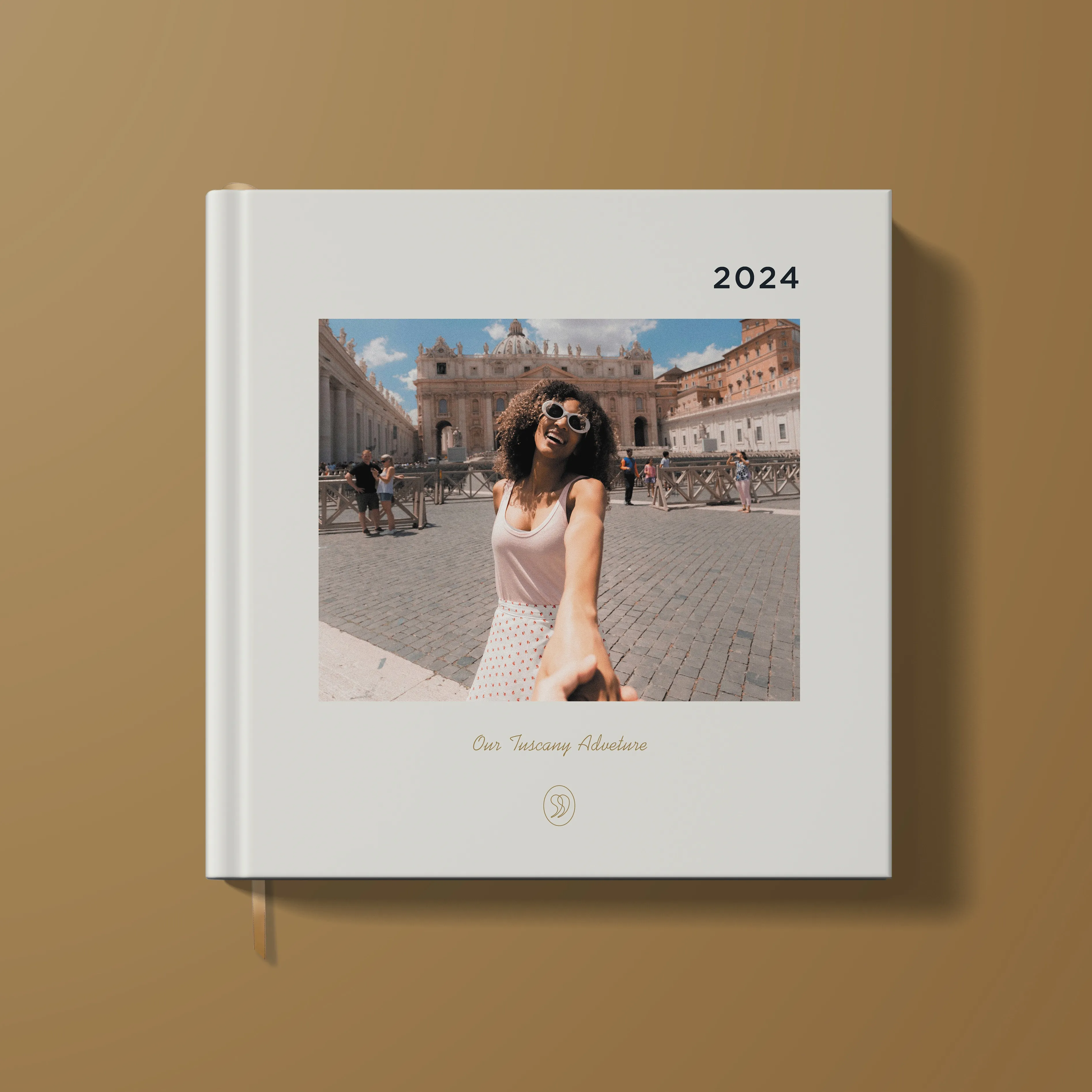 StoryTerrace - Books That Matter - A white photo album titled "Our Tuscany Adventure 2024".