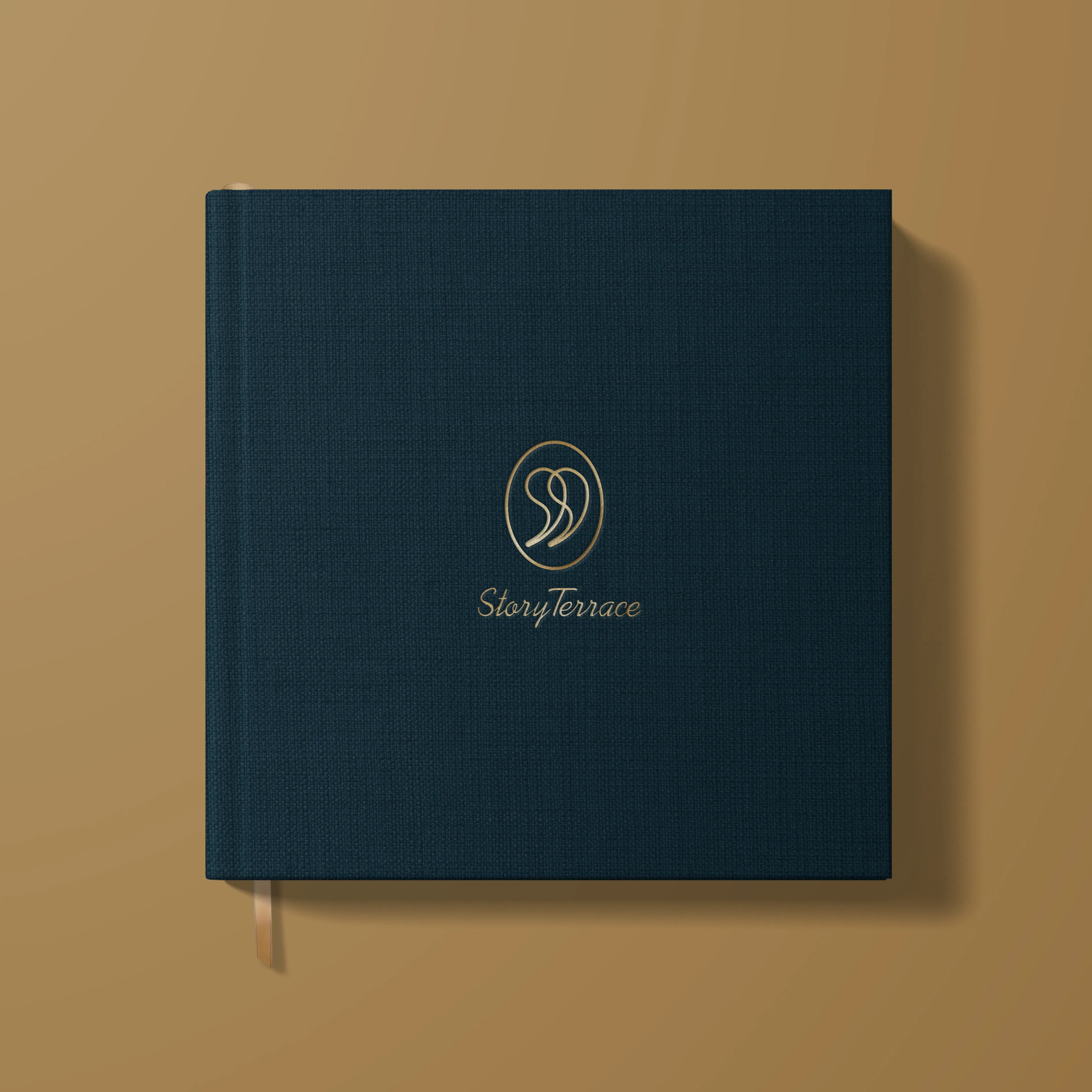 StoryTerrace - Books That Matter - A navy blue book with a gold "StoryTerrace" logo.