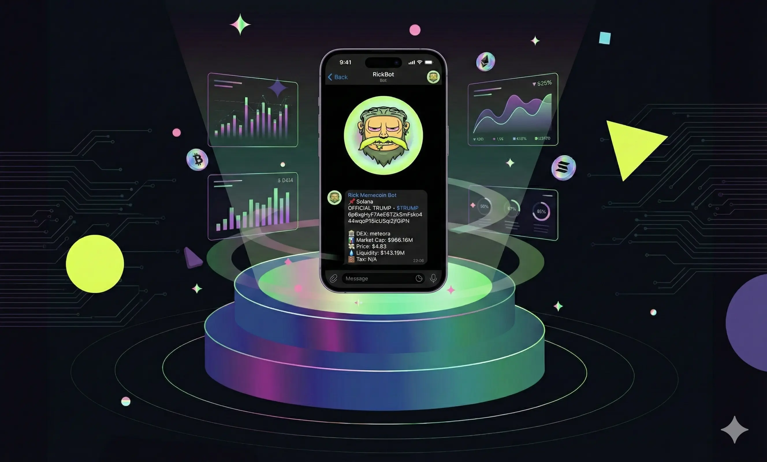 Image of rickbot shown in telegram on a mobile device.