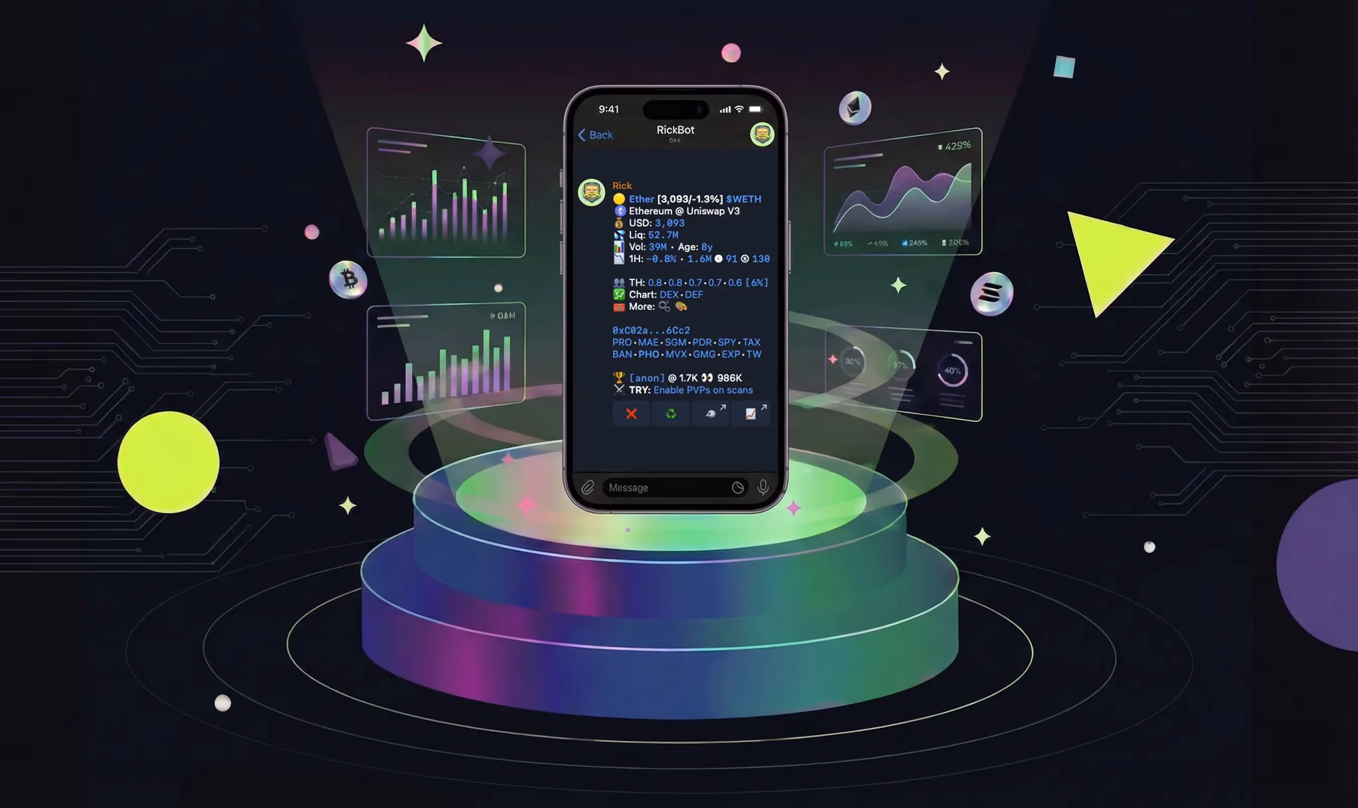 Image of rickbot shown in telegram on a mobile device.