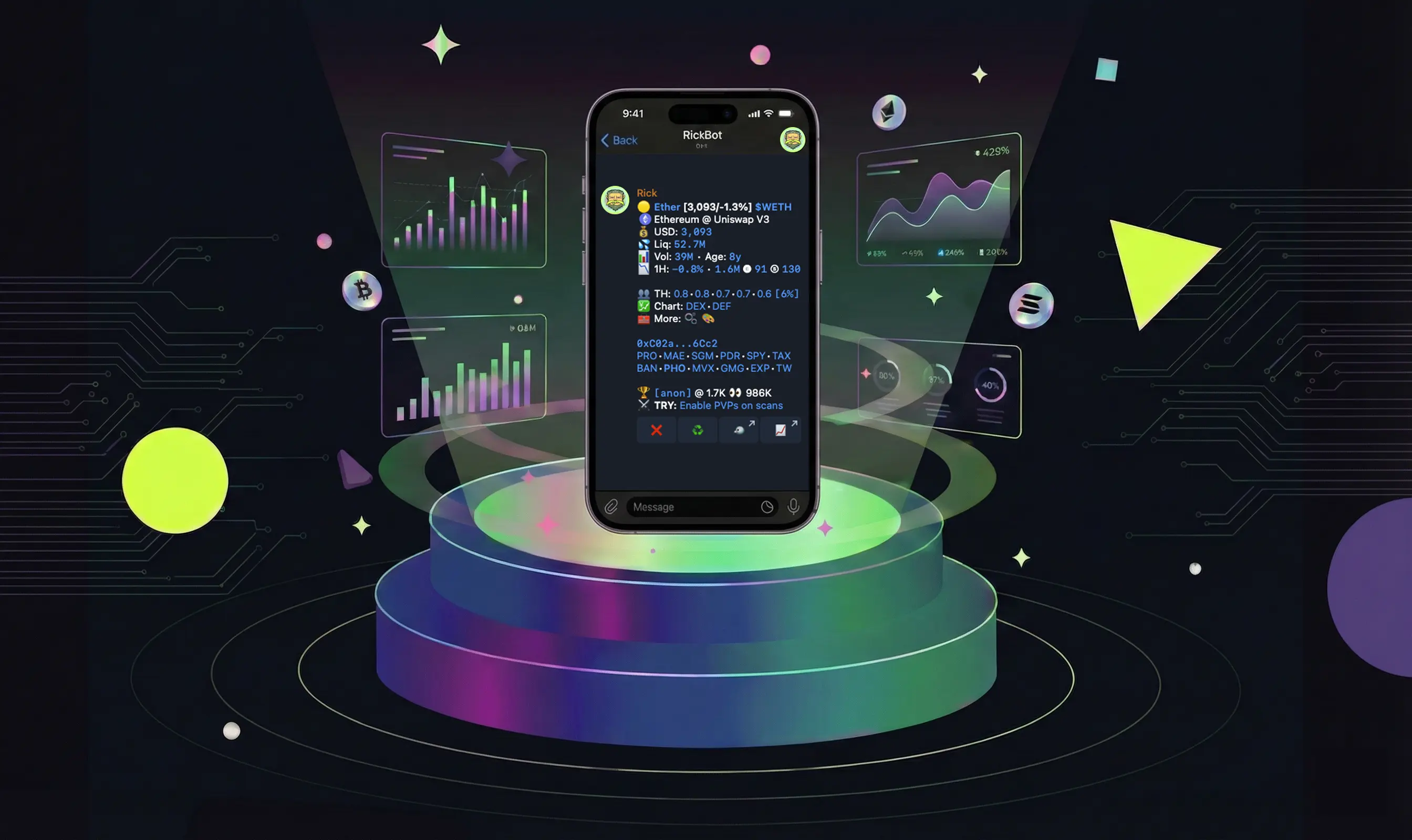 Image of rickbot shown in telegram on a mobile device.