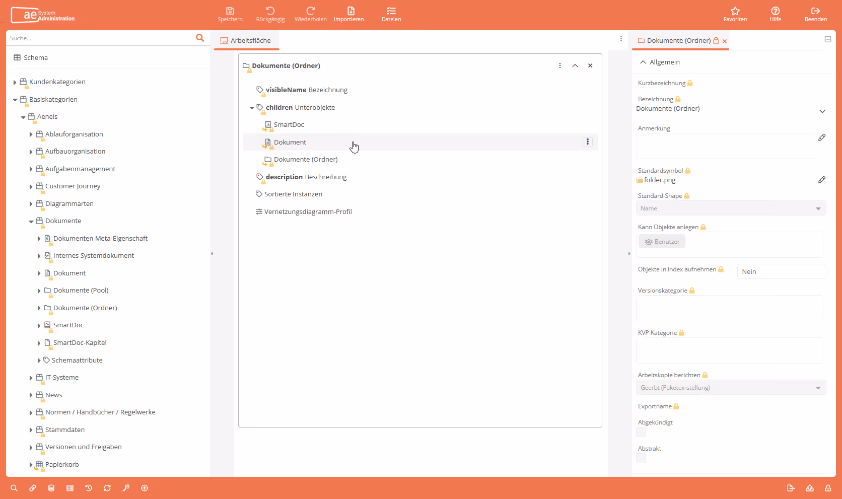 In der SystemAdministration wird das Metamodell bearbeitet