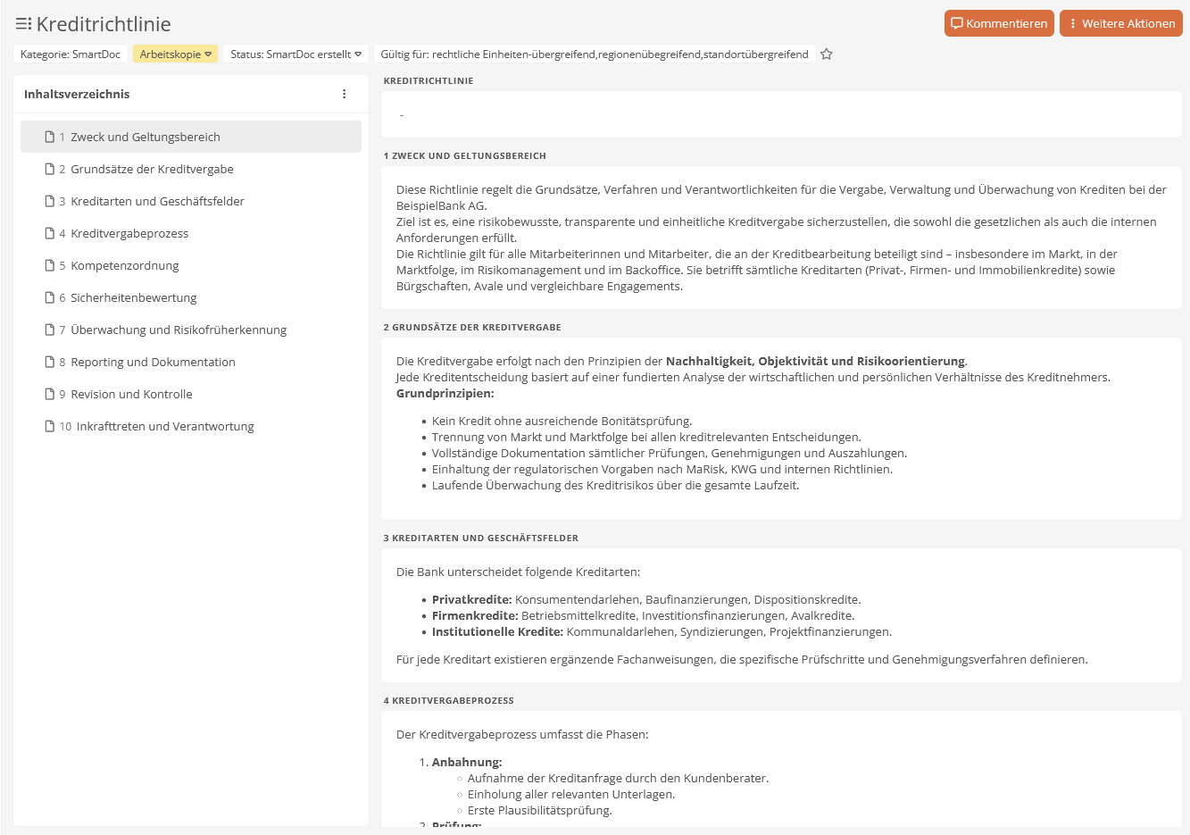 Dokumentierte Richtlinie als SmartDoc im BPM-Portal Aeneis