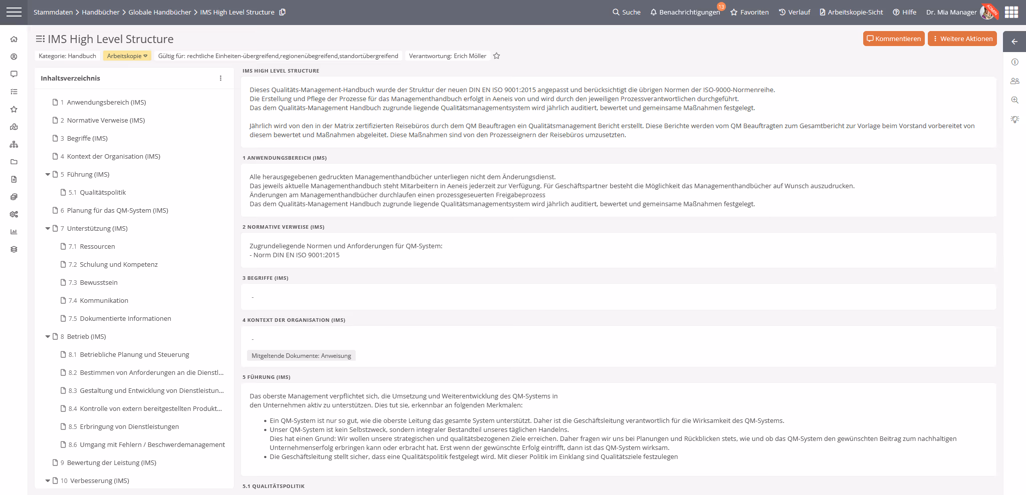 High Level Structure im BPM-Portal von Aeneis