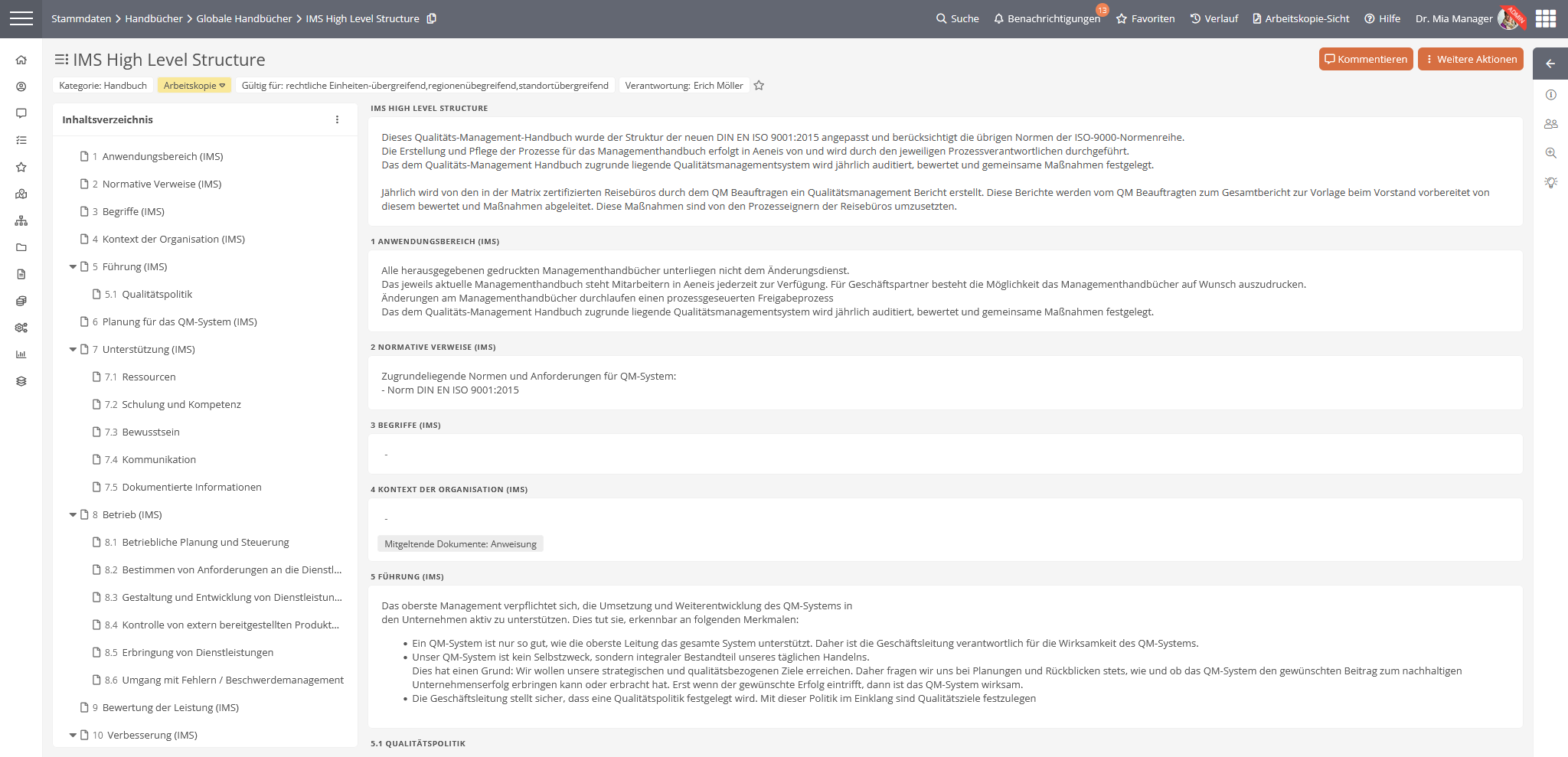 High Level Structure im BPM-Portal von Aeneis