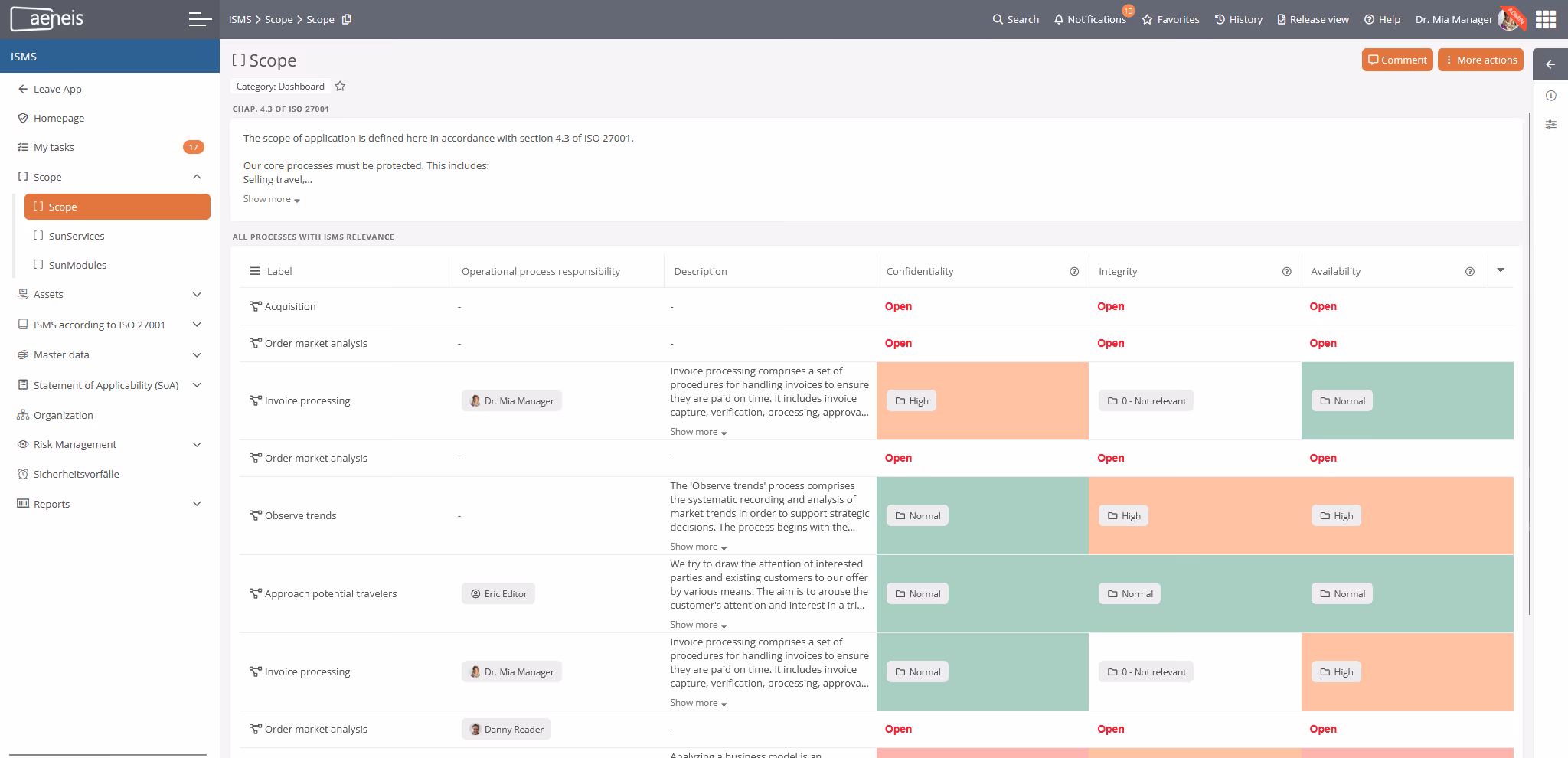 ISMS scope in the GRC software Aeneis
