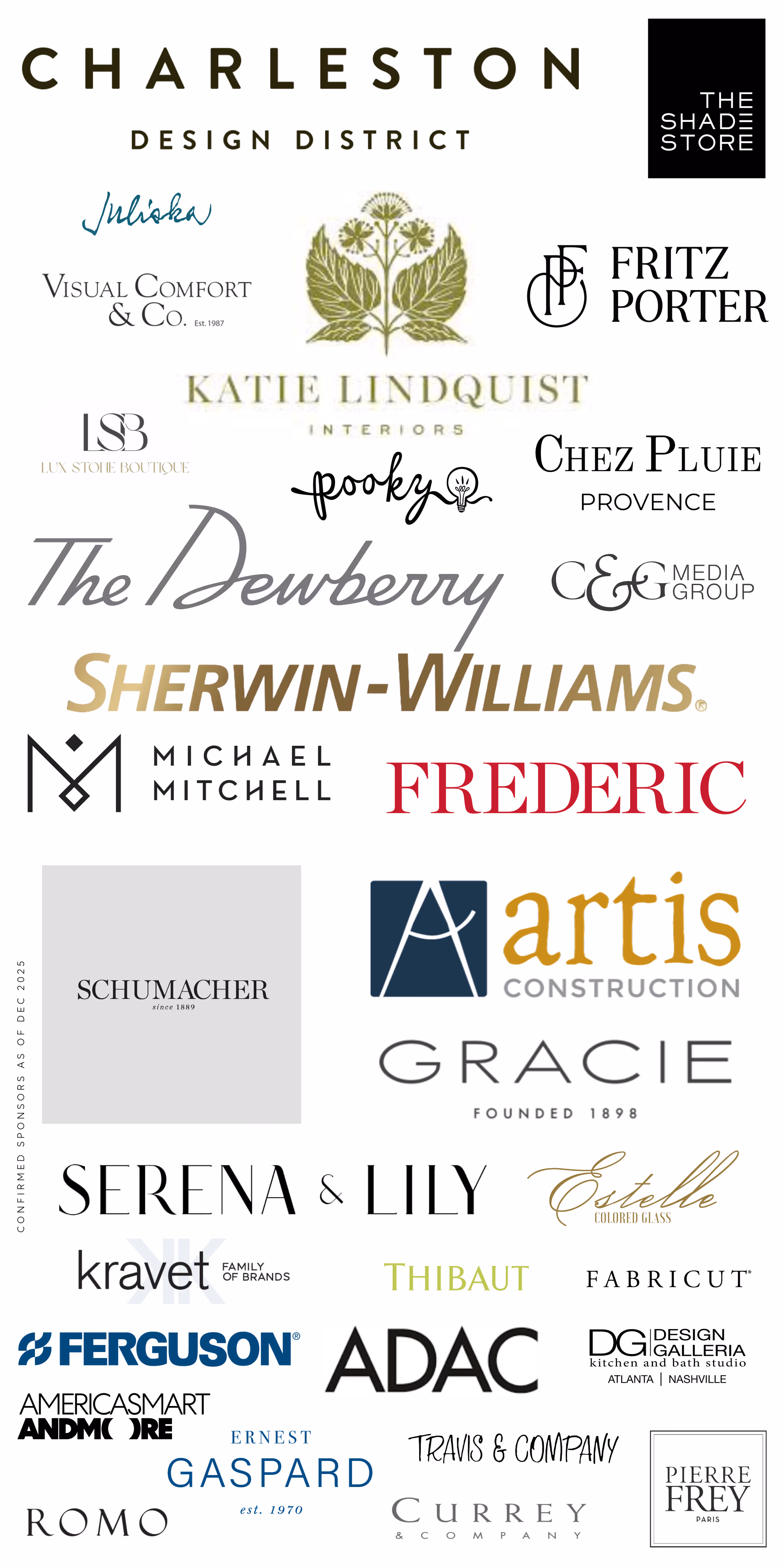 a group of logos from sponsoring businesses for Charleston by Design