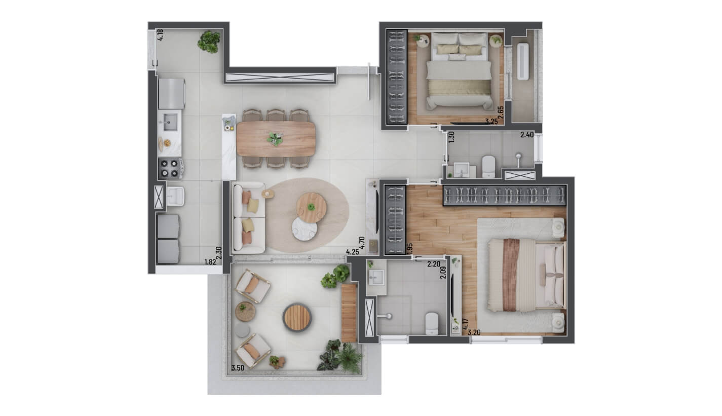 Planta tipo – 2 dorms. (1 suíte) – 94 m²
