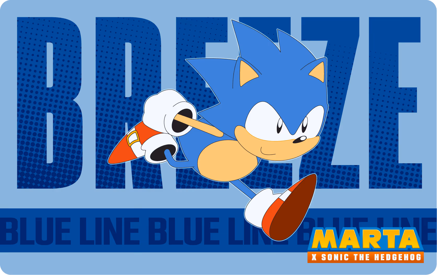 MARTA Breeze Card featuring Sonic the Hedgehog running over a blue background with bold text reading BLUE LINE and BREEZE.