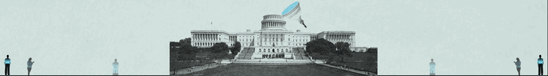 Illustration of the US Capitol building with several people standing next to it.