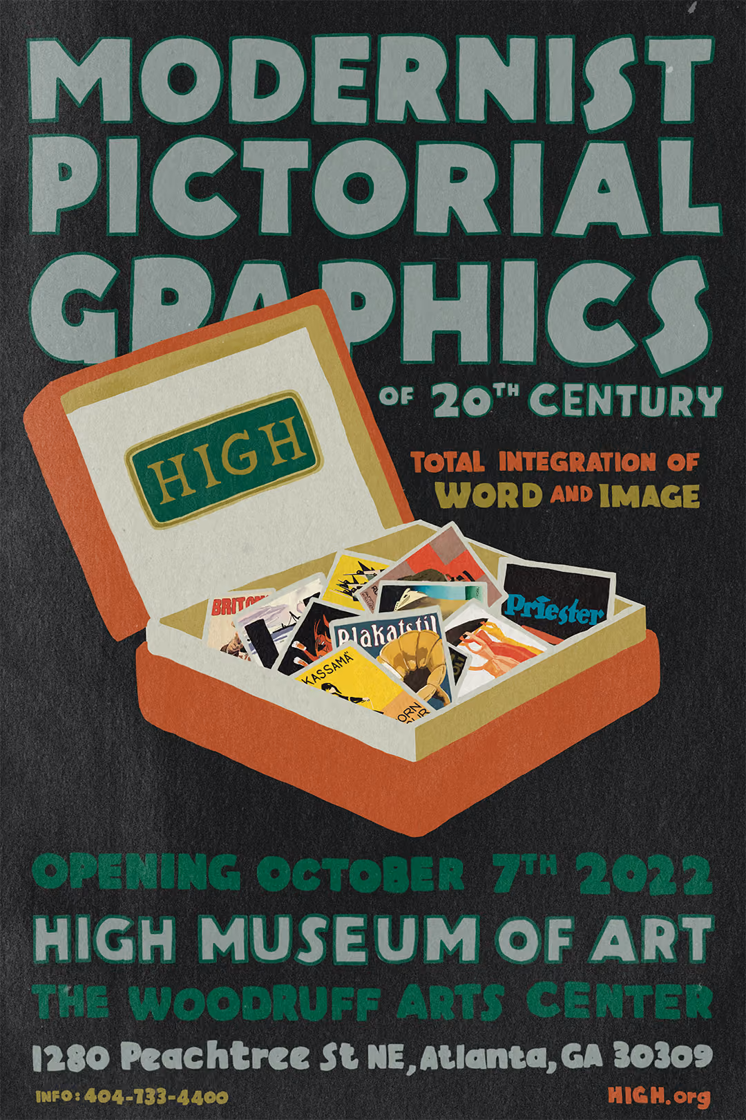 Poster for Modernist Pictorial Graphics exhibit at High Museum, opening October 7, 2022, Atlanta, GA.
