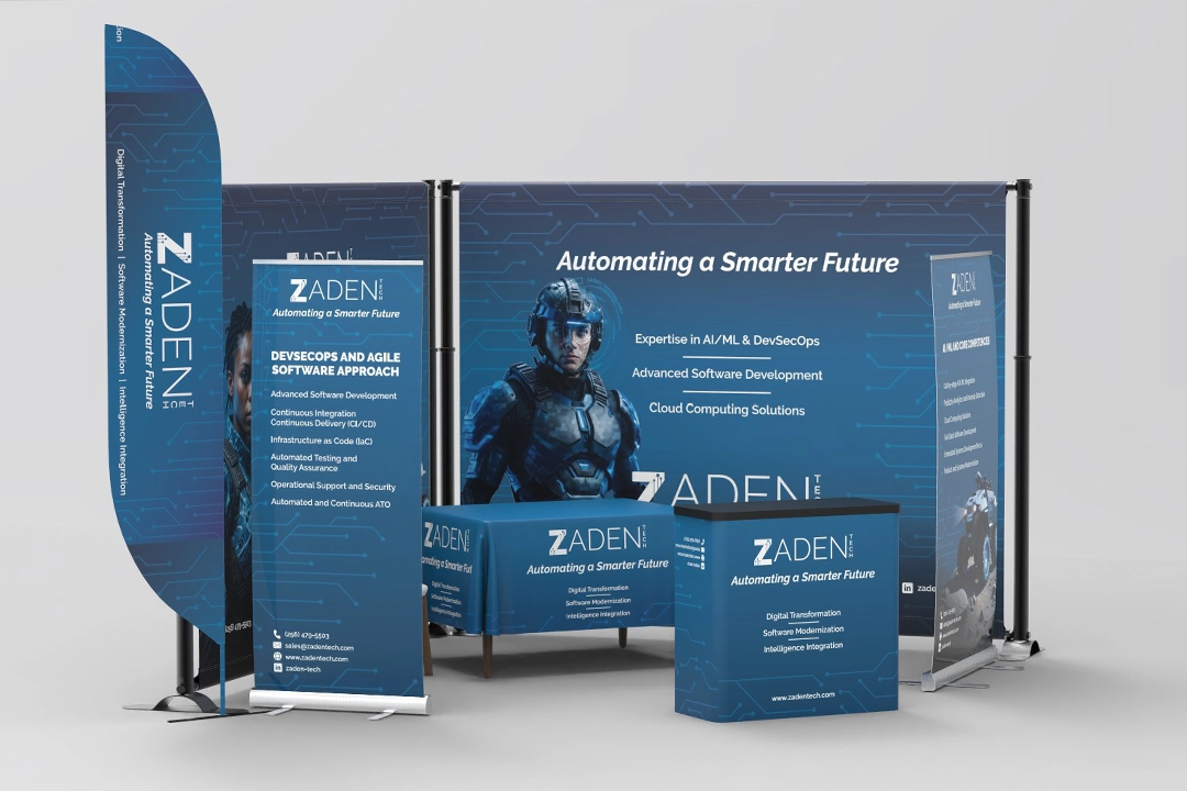 Zaden exhibition stand and banners positioning an AI software product