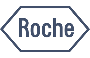 Logo von Roche mit dem Firmennamen in einem sechseckigen Rahmen.