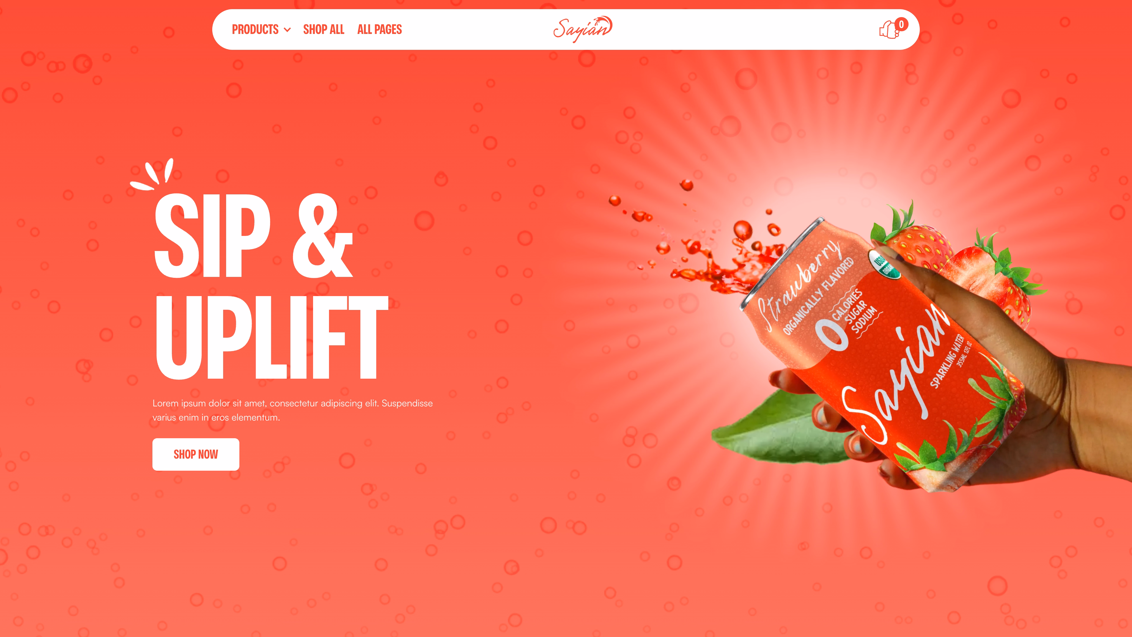 Beverage brand website hero design by Silv Studio showcasing vibrant visuals and Webflow ecommerce layout.
