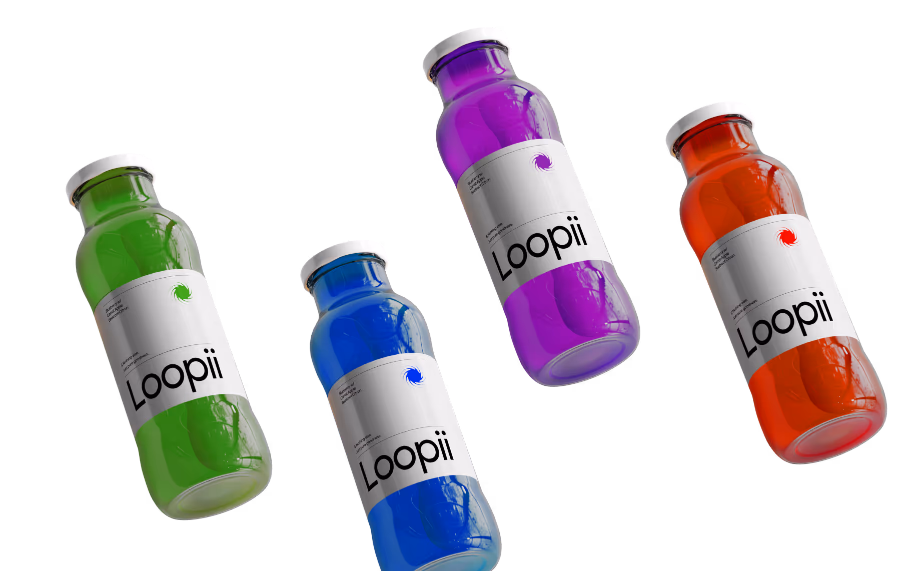 Beverage bottle packaging designs created by Silv Studio showcasing modern branding and Webflow ecommerce visuals.