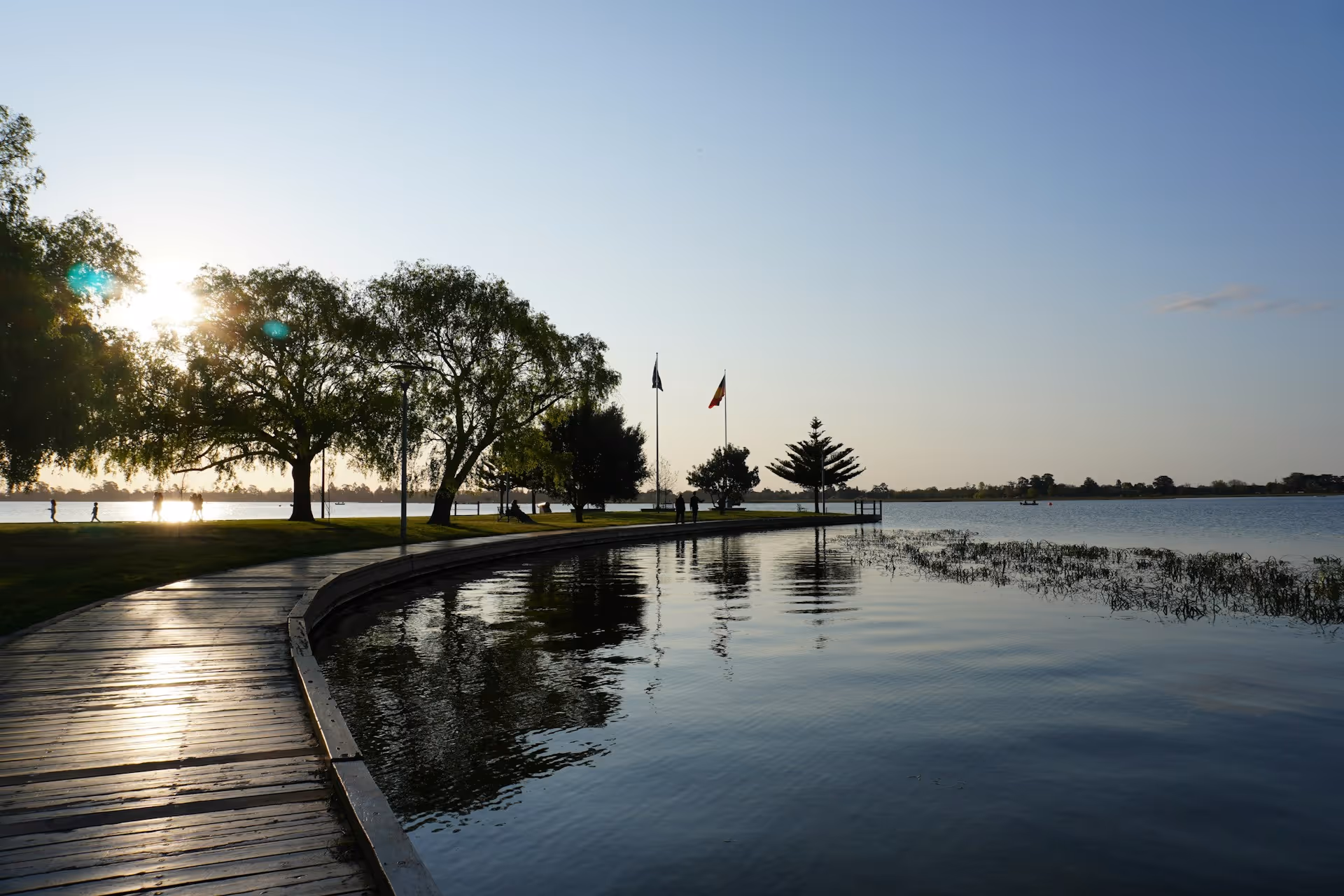 Boardwalk at Mill Point on Lake Wendouree in Ballarat, Victoria.