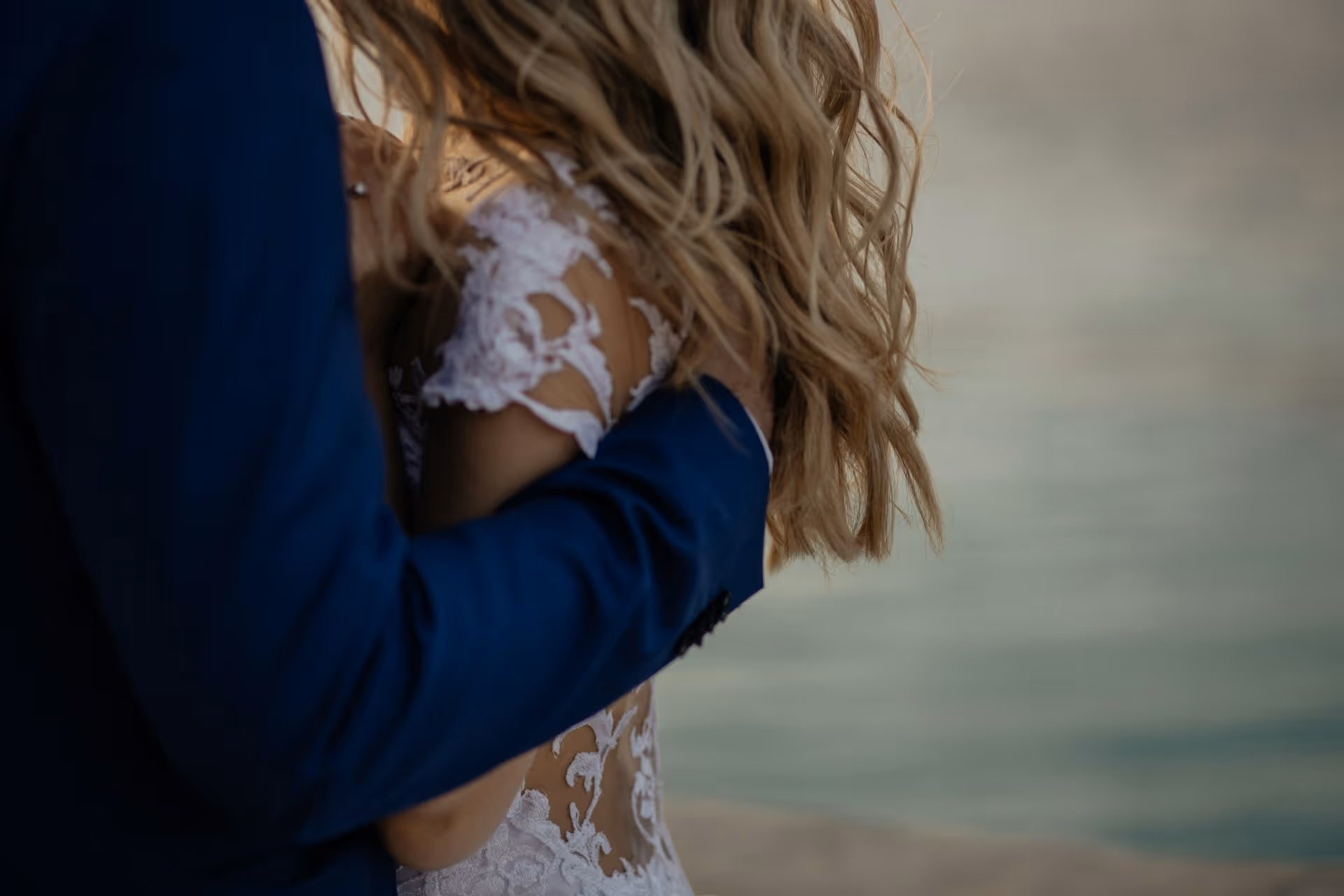 A close-up of a bride and groom.