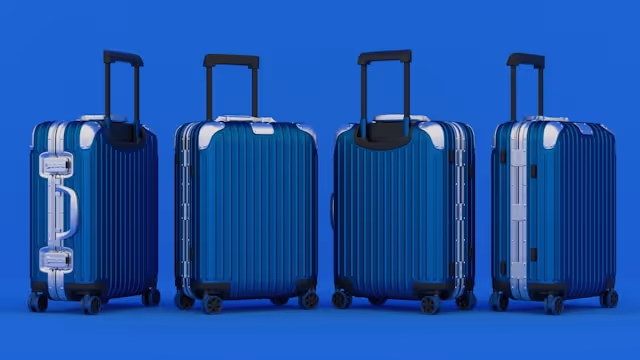 A set of four blue hard-shell suitcases