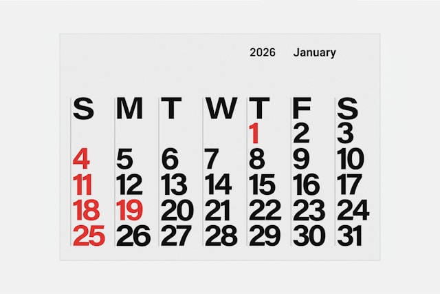 January 2026 calendar highlighting the return to work period after the holidays.