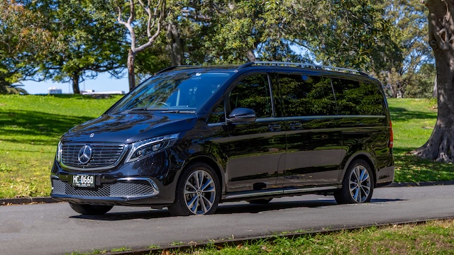 Chauffeured Mercedes EQV van used for group transfers and corporate event transport, ideal for conferences, offsites and team travel.