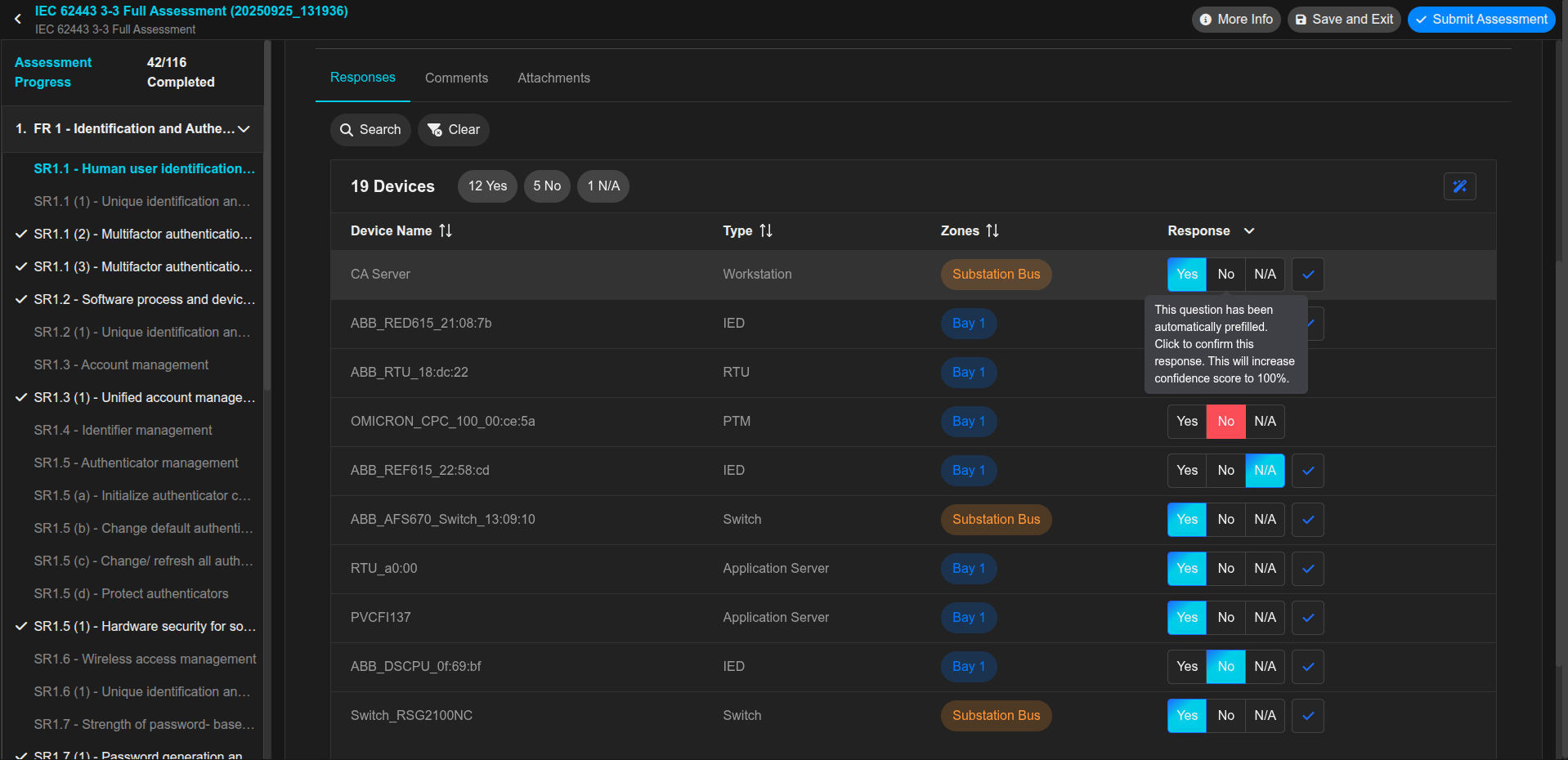 UI of CyberAssessor's Compliance Assessment Feature