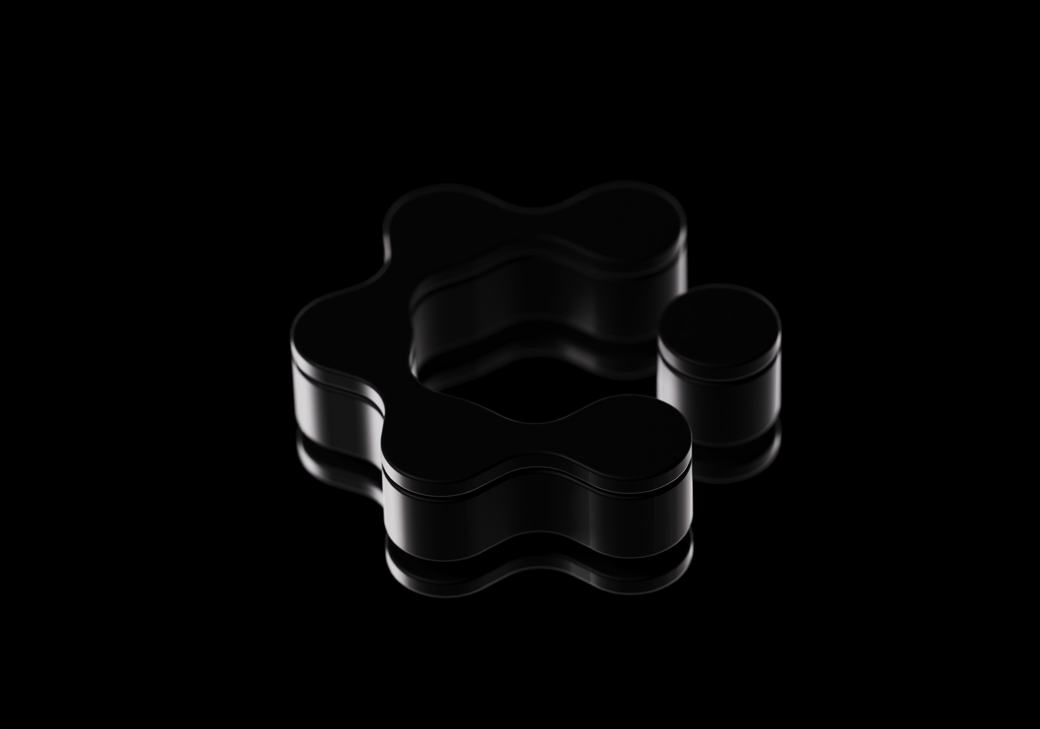 3D render of the CIRCUS Group logo in glossy black, displayed on a reflective black surface with dramatic lighting for a premium visual effect