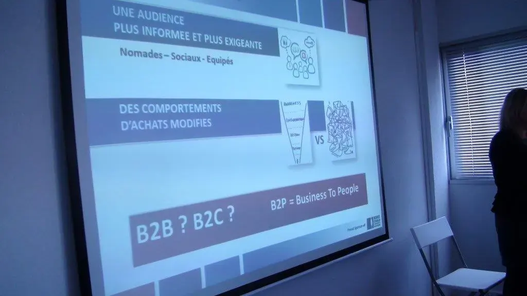 Conférence Espace Entreprise février 2013 à Montpellier : diapositive projetée sur les comportements d'achat B2B et B2C