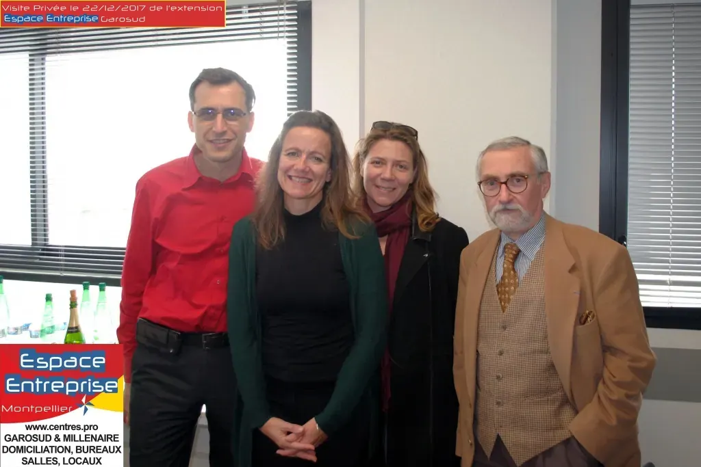 Visite privée de l'extension Espace Entreprise Garosud novembre 2018 à Montpellier : quatre participants posant ensemble lors de la visite privée