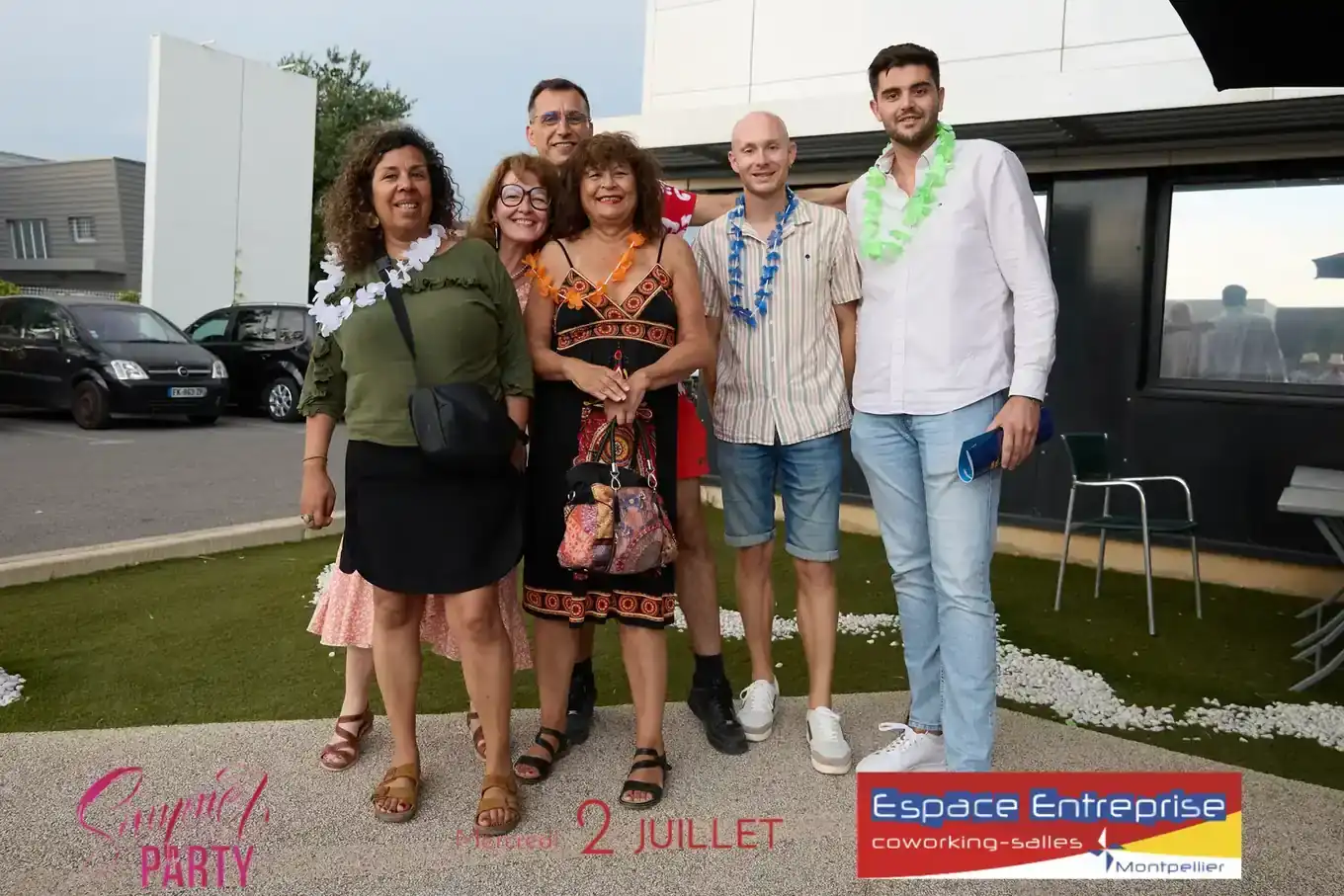 Summer Beach 2025 du Club LR à Montpellier : six participants posant sur la pelouse