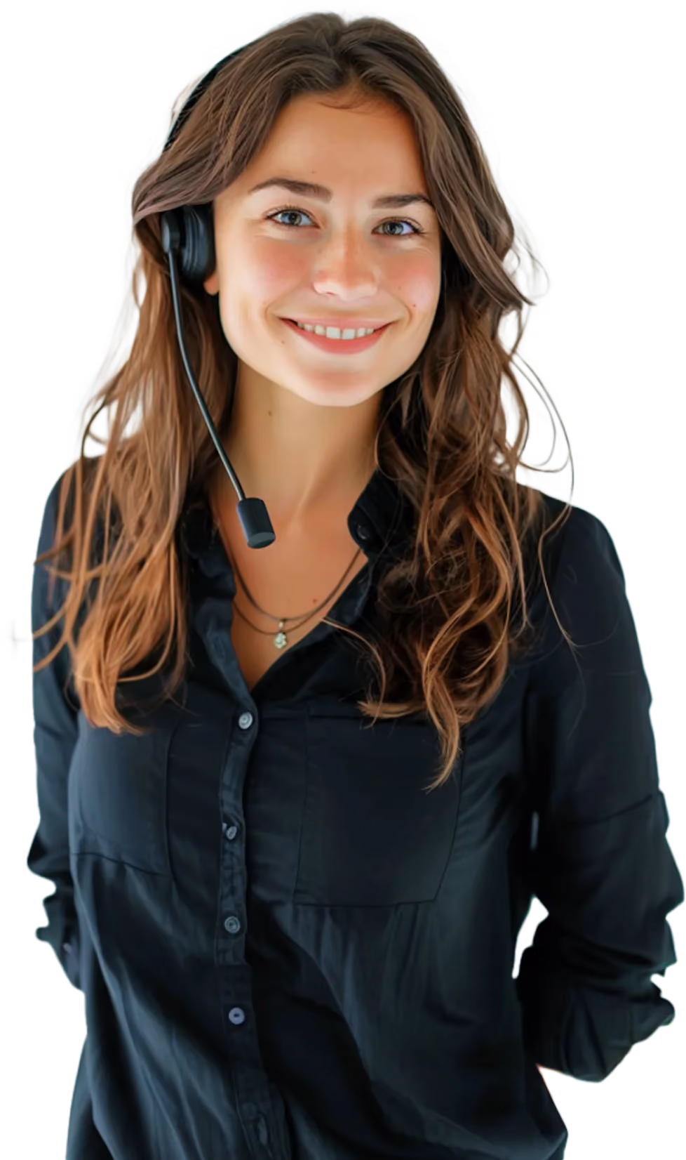 Conseillère souriante portant un casque téléphonique du service client