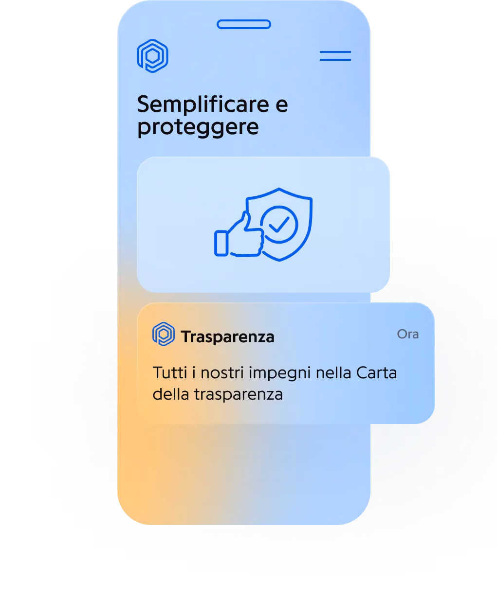 App Protected: schermata Semplificare e proteggere, notifica Trasparenza