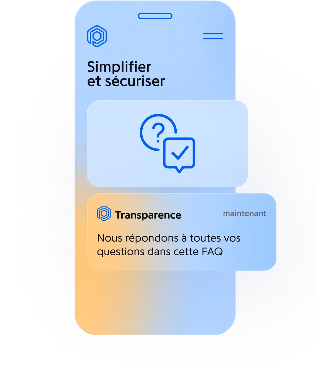 Application Protected : écran FAQ avec notification Transparence