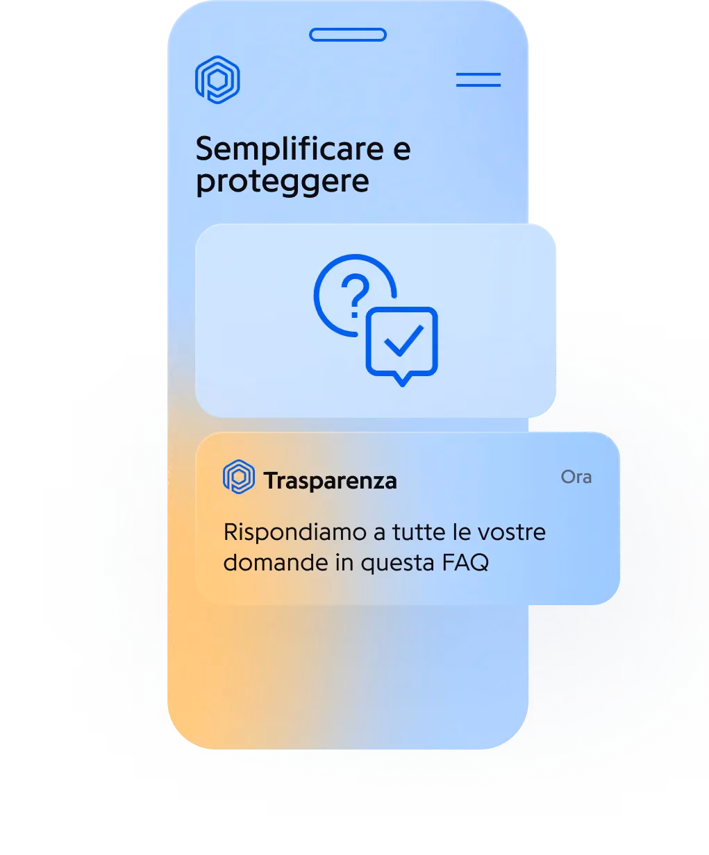 App Protected: schermata FAQ in italiano con notifica Trasparenza