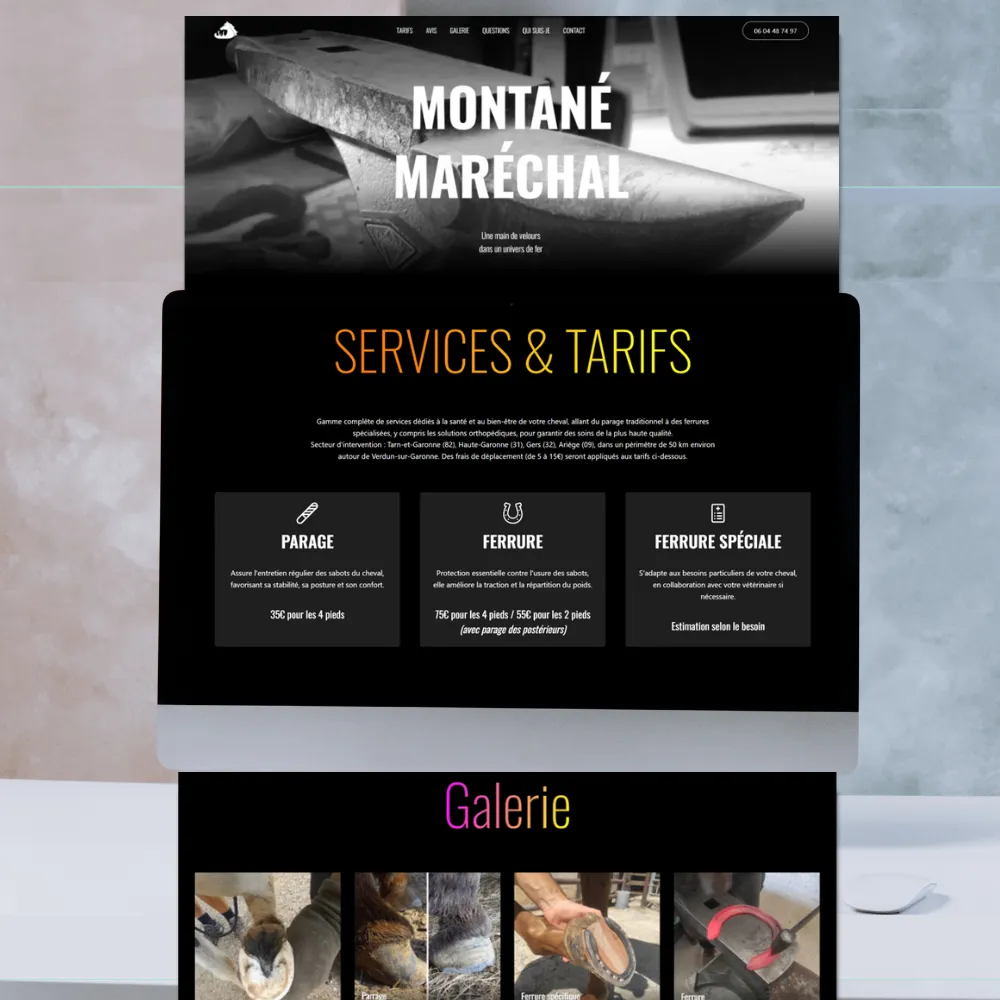 Maquette responsive du site internet du Maréchal ferrant, Montané Matthéo par Mahalo Digital