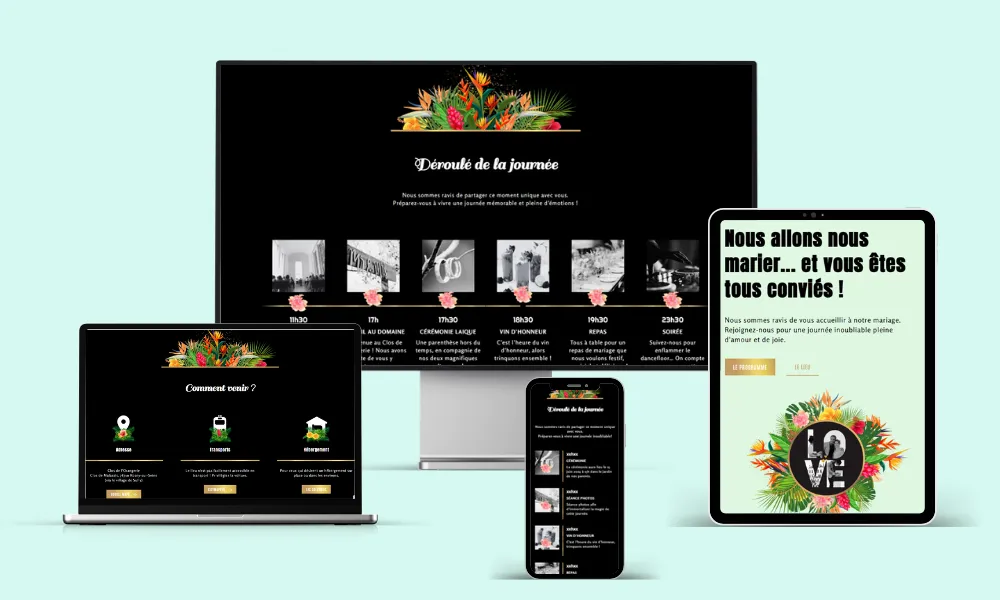 Maquette responsive du site internet de mariage par Mahalo Digital