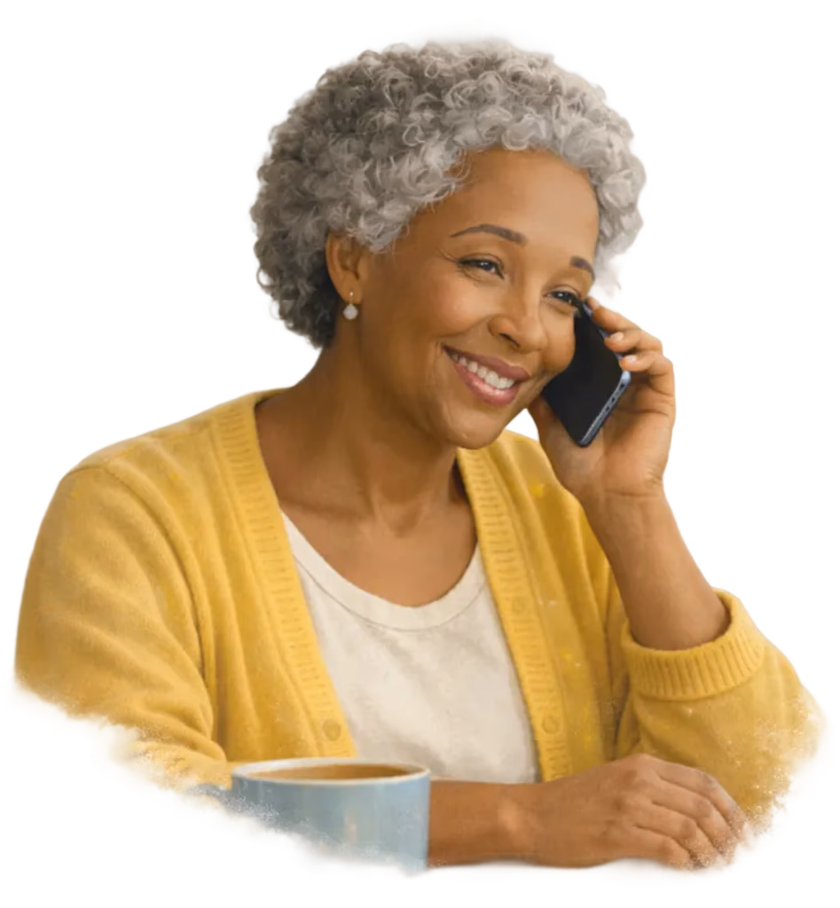 Older woman smiling while talking on the phone
