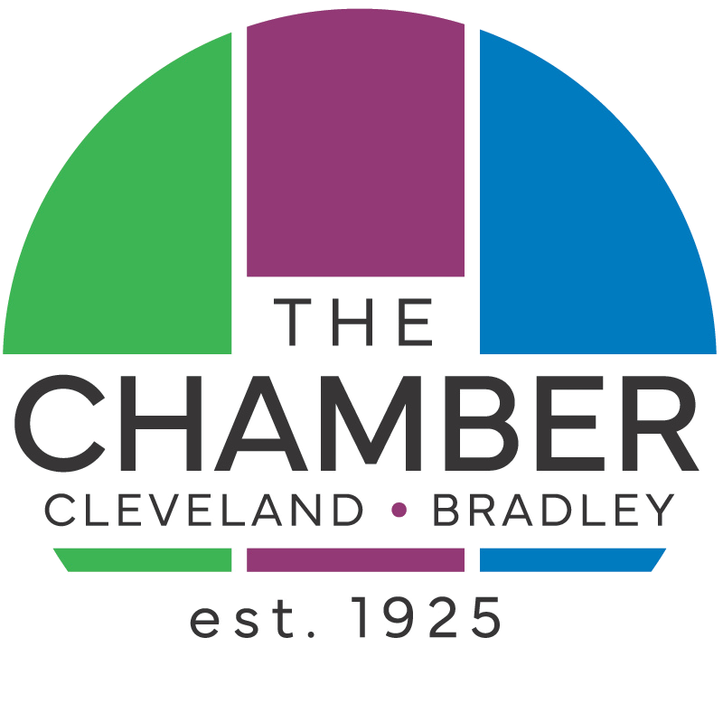 Logo of The Chamber Cleveland Bradley with green, purple, and blue semi-circle design and est. 1925.