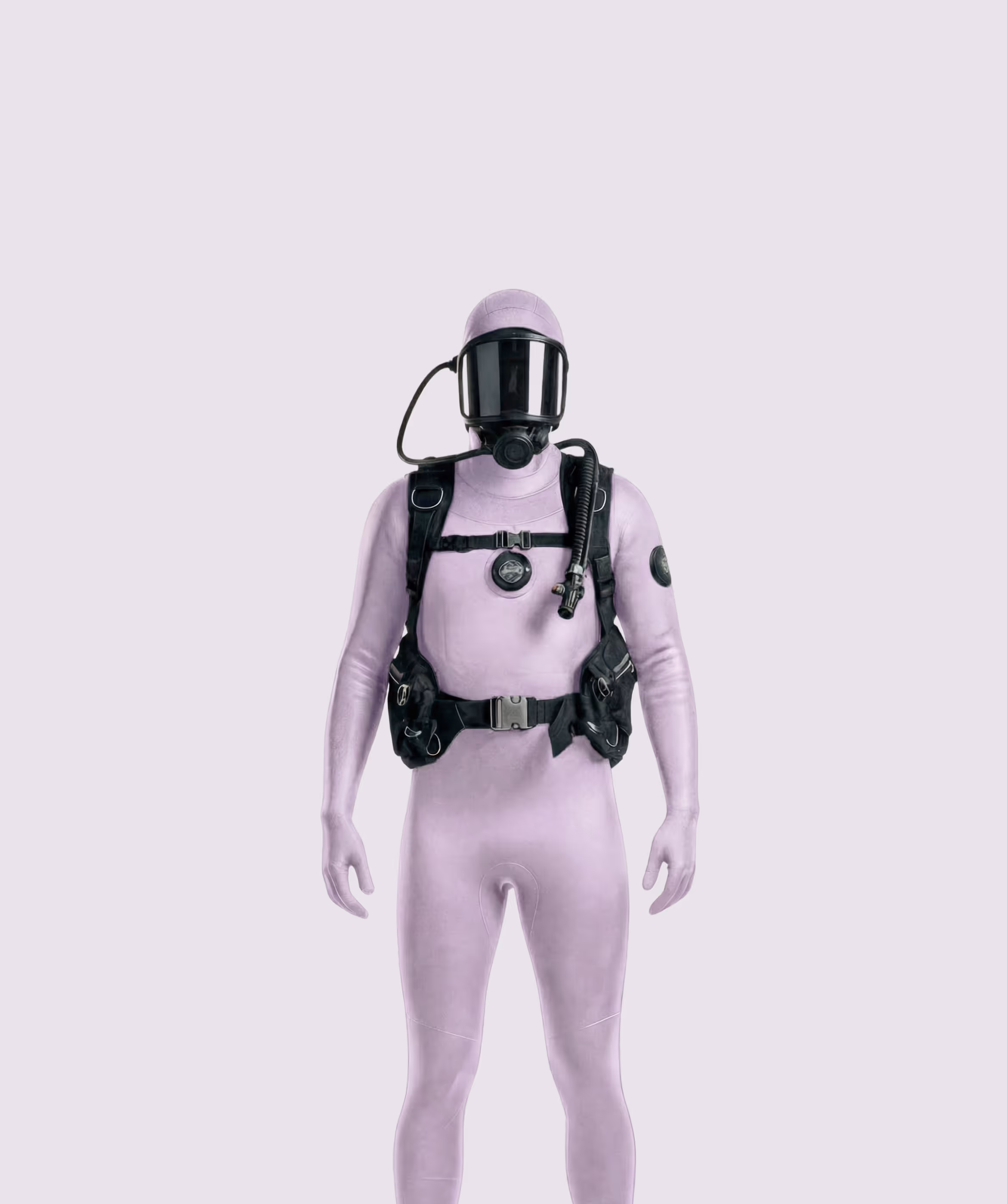 Social media strategist dressed in light pink wetsuit.