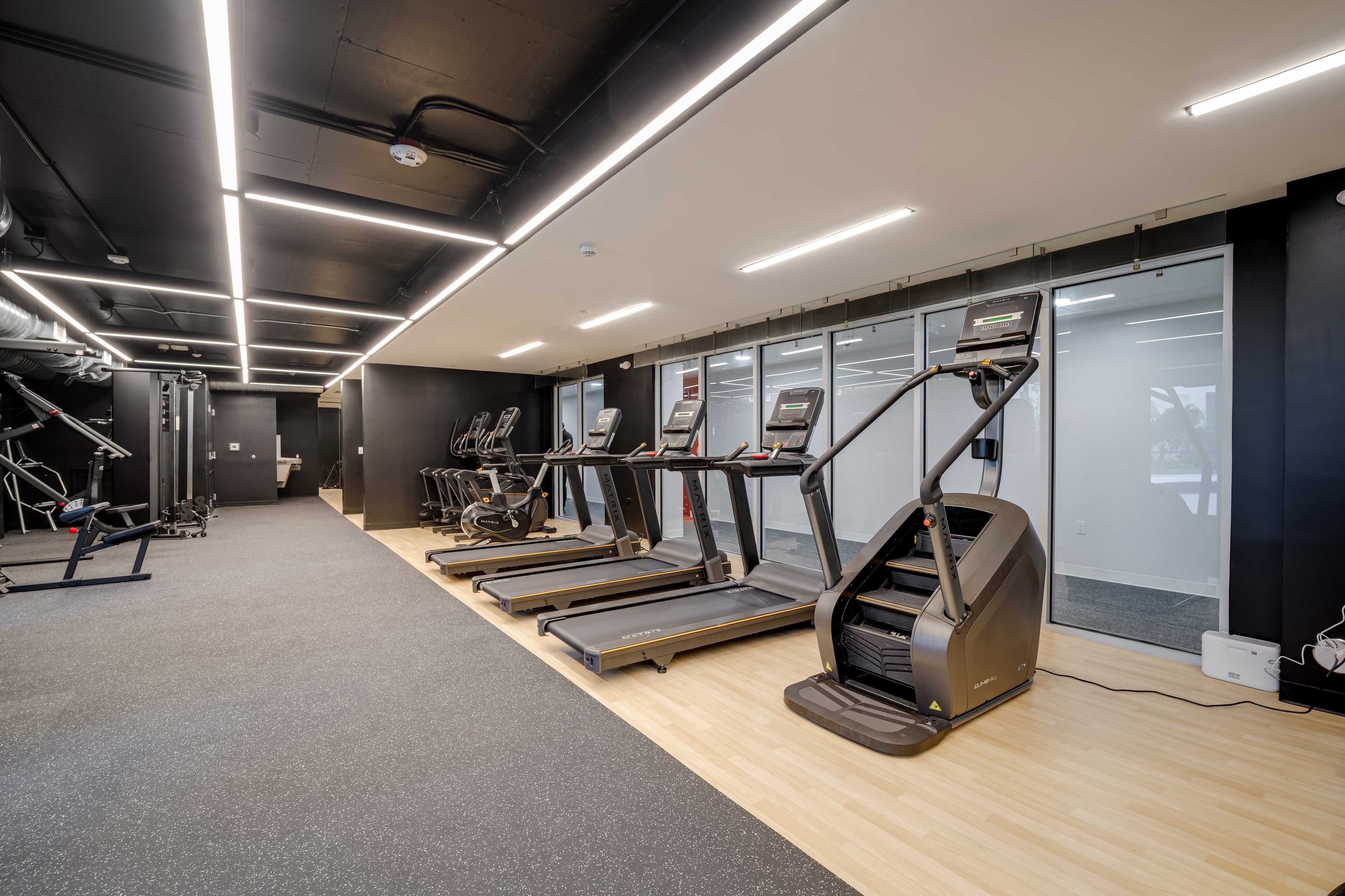 Fitness center with workout equipment and machines