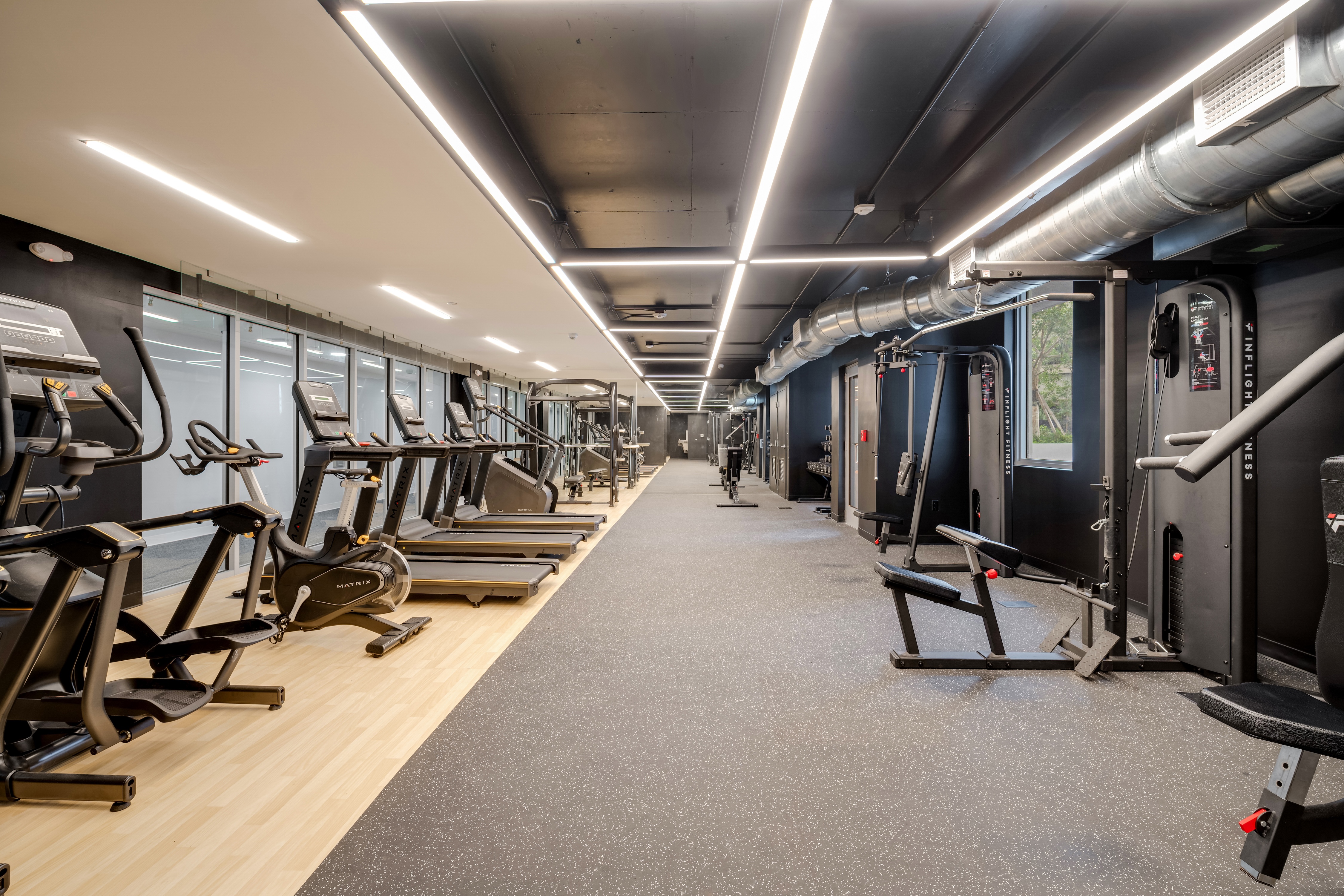 Fitness center with workout equipment and workout machines