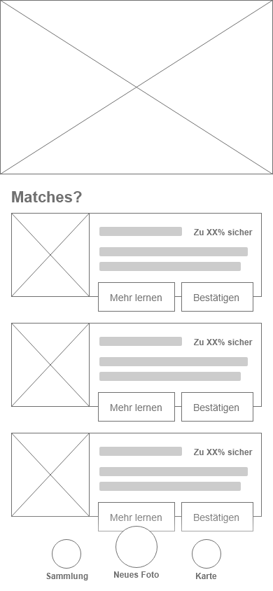Low fidelity MockUp, die Matches