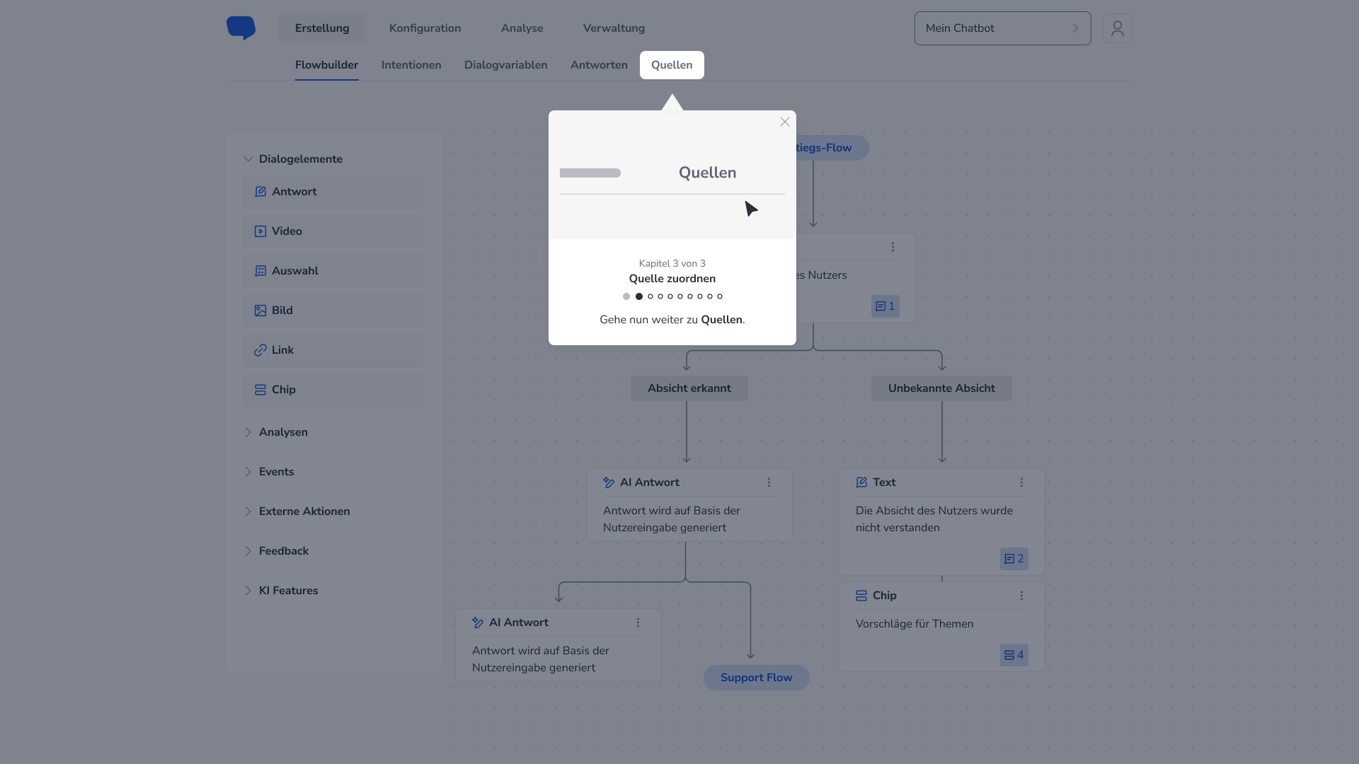 Beispiel der Guided Tour mit Fokus auf einem Button.