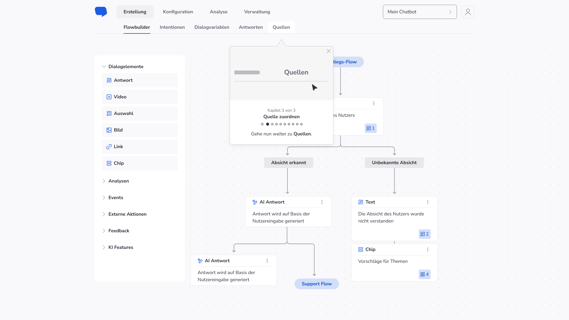 Beispiel der Guided Tour ohne Fokus im UI.