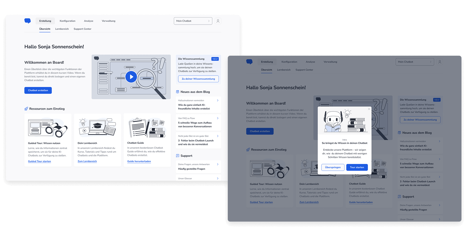 Die Guided Tour startet automatisch oder kann über ein Widget auf der Startseite manuell gestartet werden.