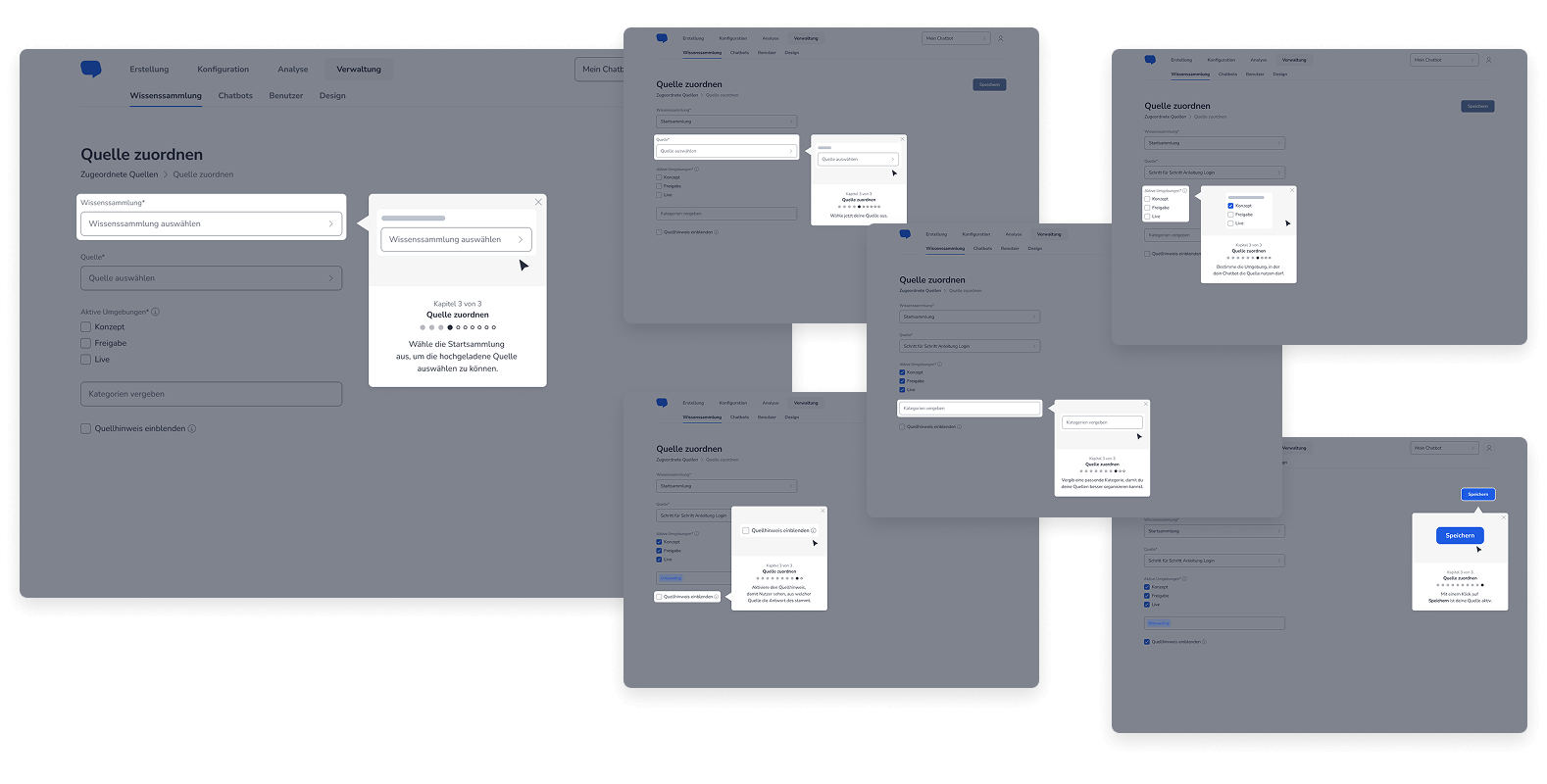 Dafür muss die Wissenssammlung, das Quelldokument und die Umgebung ausgewählt werden. Optional können noch Tags und die Sichtbarkeit der Quelle für den Endnutzer eingestellt werden.