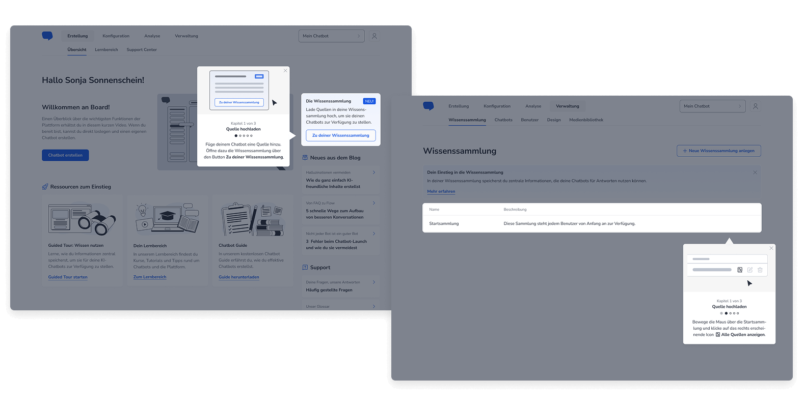 Ein Widget erklärt die Wissenssammlung. Per Klick geht’s direkt zur Sammlungsübersicht, um eine Sammlung auszuwählen.